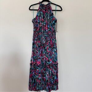 Nicole Miller Vibrant Pink and Blue Midi Dress Size S NWT